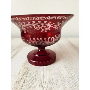 Egermann Ruby red Bohemian cut base pedestal vintage flower cranberry glass